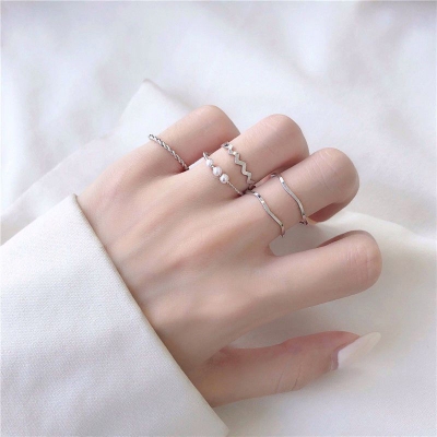 Picture of 5Pcs Rings Set For Women Finger Ring (Silver,Adjustable)