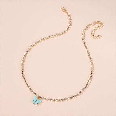Picture of Butterfly Pearl Beads Pendant Chain Choker Necklace (Light blue,Adjustable)