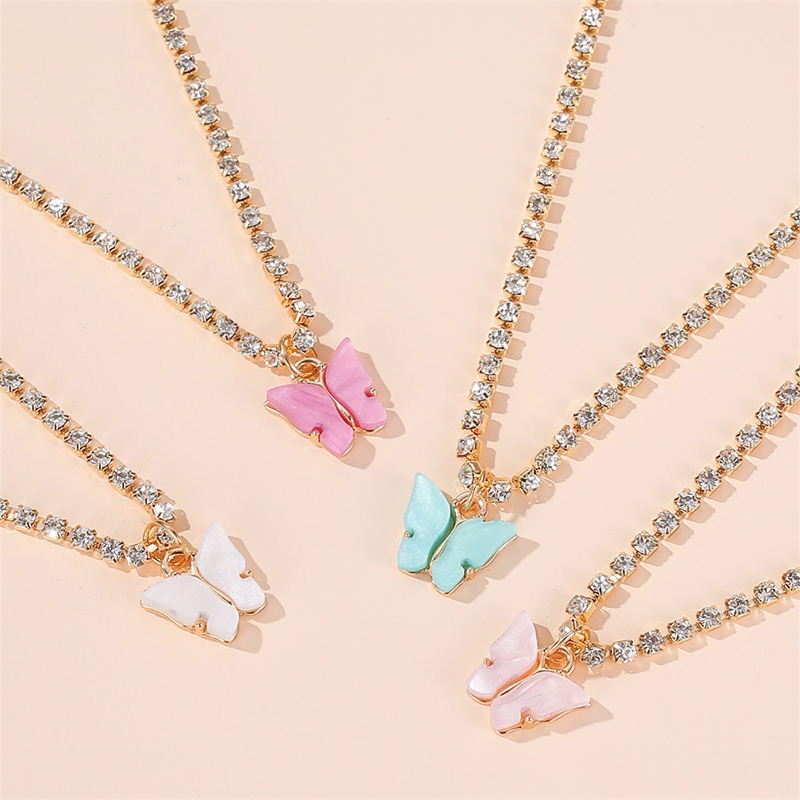 Picture of Butterfly Pearl Beads Pendant Chain Choker Necklace (Pink,Adjustable)