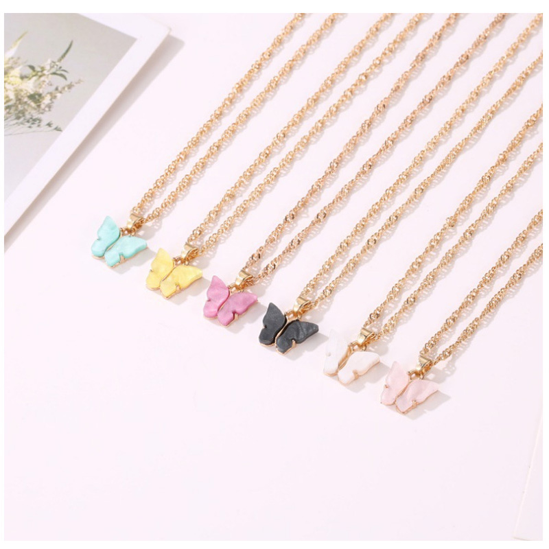 Picture of Butterfly Chain Pendant Necklace For Women (White,Adjustable)
