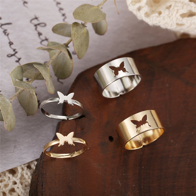 Picture of Butterfly Rings For Women Men Lover Couple Ring Set Open Cuff Engagement Wedding Rings Adjustable - Ring S (Gold,Adjustable)