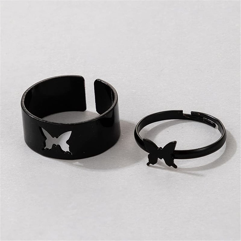Picture of Punk Simple Hollow Butterfly Open Rings Girl Accessories New (Black,Adjustable)