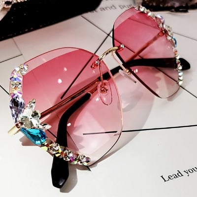 Picture of Korean Version anti-UV Stone fashion Sunglass For Women (Light pink,Gold)