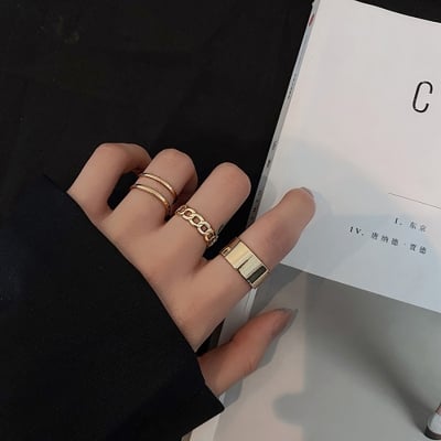 Picture of Gold/Silver Color Exclusive Design Finger Ring for Men 3 pcs (Gold,Adjustable)