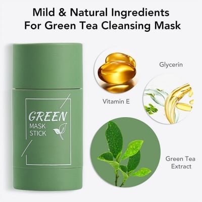 Picture of Green-Tea-Mask Stick Nourish Skin Organic Clay Mask Stick Oil Control Moisturizinge Brighteninge Detoxifying Acne Remover - Face Mask (Face,Others)