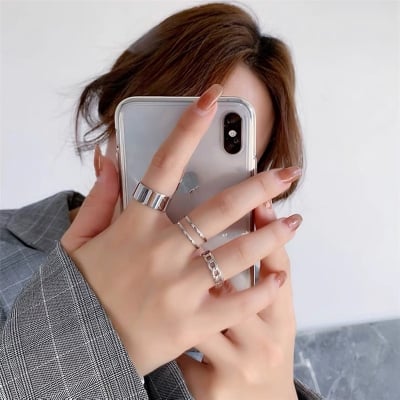 Picture of Minimalist 3-Pcs Rings Set Fashion Jewelry for Women (Silver,Adjustable)