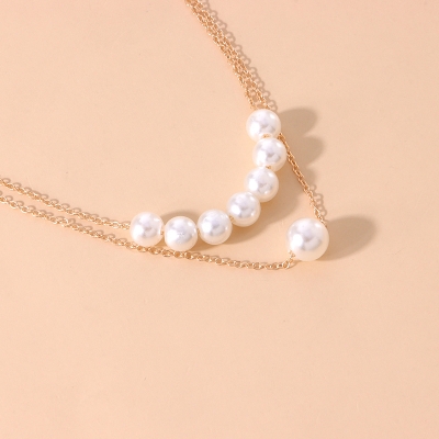 Picture of Metal double-layer pearl clavicle chain, thin temperament Korean ins style collar necklace (Gold,Adjustable)