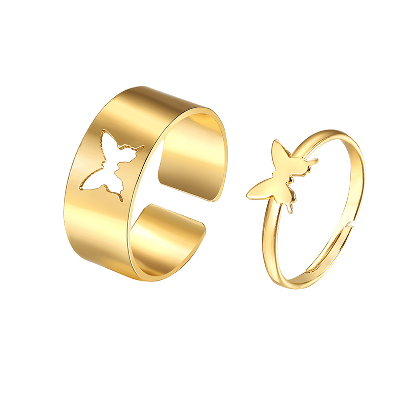 Picture of 2 Pcs Butterfly Rings For Women Men Lover Couple Ring Set (Gold,Adjustable)