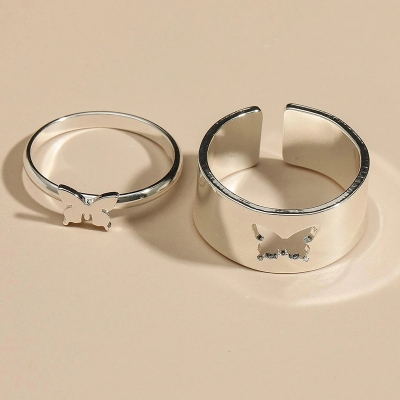 Picture of 2 Pcs Butterfly Rings For Women Men Lover Couple Ring Set (Silver,Adjustable)