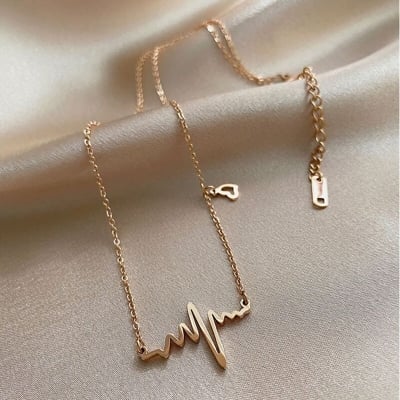 Picture of Exclusive Heart beat ECG Alloy Necklace for Women (Gold,Adjustable)
