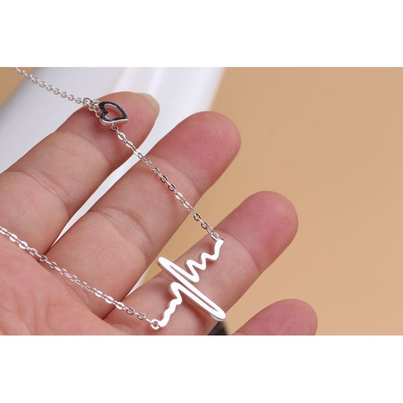 Picture of ECG Heart beat Chick Pendant Necklaces for women and girl (Silver,Adjustable)