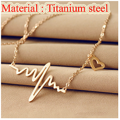 Picture of ECG Heart beat Chick Pendant Necklaces for women (Gold,Adjustable)