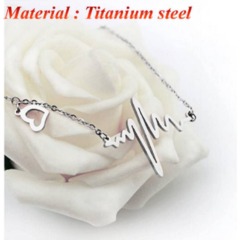 Picture of Super Design ECG Heart beat Long Chain Pendant Necklaces for women and girl (Silver,Adjustable)