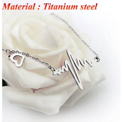Picture of Super Design ECG Heart beat Long Chain Pendant Necklaces for women and girl (Silver,Adjustable)