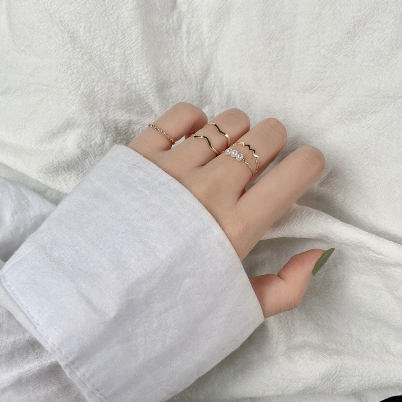Picture of Artificial Jewelry Finger Ring Set 5-Pcs set (Gold,Adjustable)