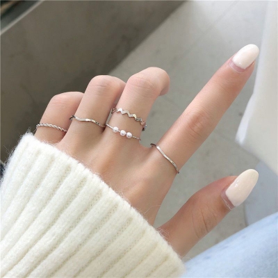 Picture of 5Pcs Rings Set For Women Finger Ring (Silver,Adjustable)