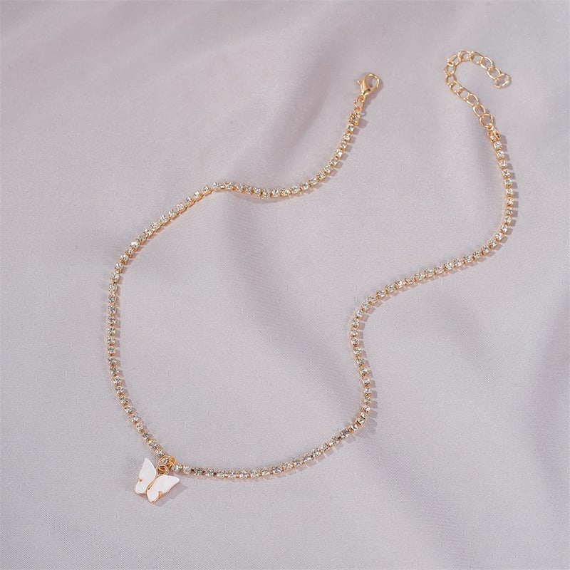 Picture of Butterfly Pearl Beads Pendant Chain Choker Necklace (White,Adjustable)