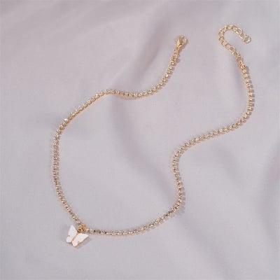 Picture of Butterfly Pearl Beads Pendant Chain Choker Necklace (White,Adjustable)
