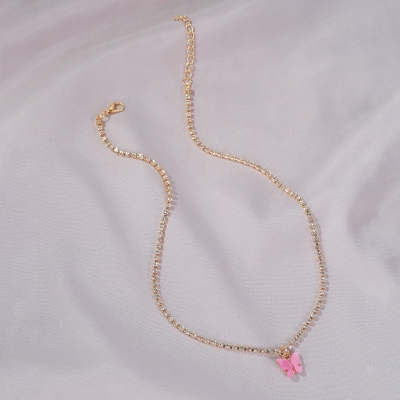 Picture of Butterfly Pearl Beads Pendant Chain Choker Necklace (Purple,Adjustable)