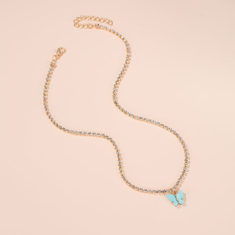 Picture of Korean Fashion Cute Butterfly Pendant Necklace for Women Golden Color Statement Necklace Jewelry Gifts (White,Adjustable)