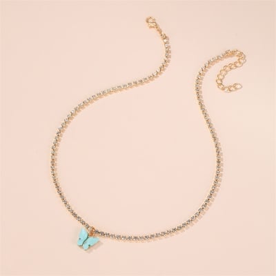 Picture of Korean Fashion Cute Butterfly Pendant Necklace for Women Golden Color Statement Necklace Jewelry Gifts (Pink,Adjustable)