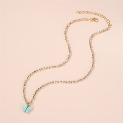 Picture of Butterfly necklace Choker clavicle chain necklace (Light blue,Adjustable)