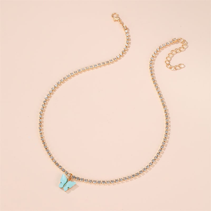 Picture of Butterfly necklace Choker clavicle chain necklace (Pink,Adjustable)