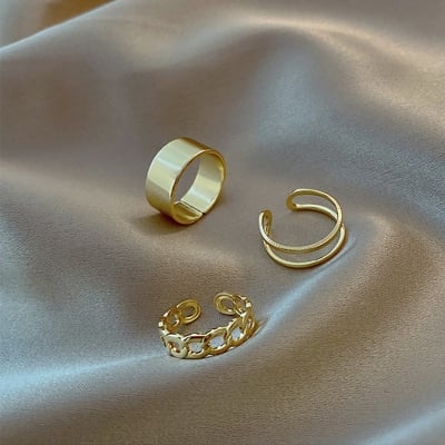 Picture of 3 pcs Rings Set Women Ring Finger Ring Ladies Girls couple rings ear rings Female Rings For Women Finger Ring For Women Rings Women fashion (Gold,Adjustable)