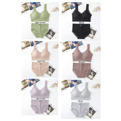Picture of Seamless Comfy sports Bra Panty Set ,V-neck sexy bra Panty ladies underwear women (Black,One size fits all)