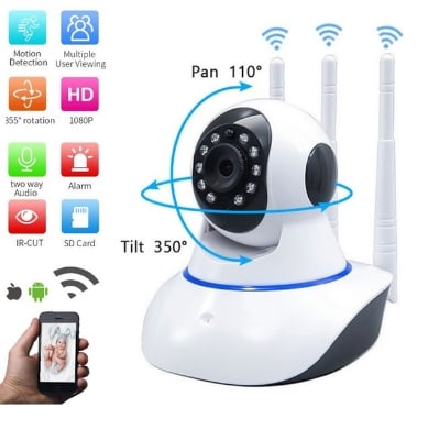 Picture of Wifi IP Camera V380 Pro Three Antenna With LAN Port Night Vision Smart Security CCTV Camera