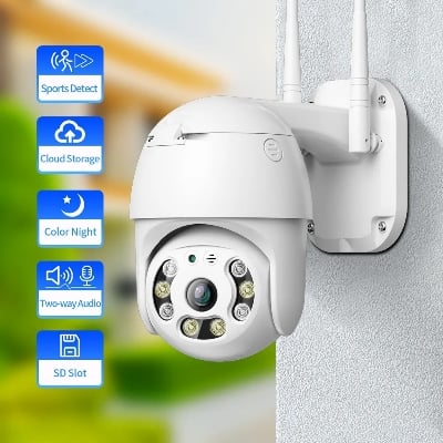 Picture of Full HD1080P  2MP Wi-Fi IP66 PTZ v380 PRO Camera Pan Tilt Surveillance Camera, Two Way Audio/Motion Detection/Best Night Vision/Waterproof CCTV Camera Support Upto 128G SD,White