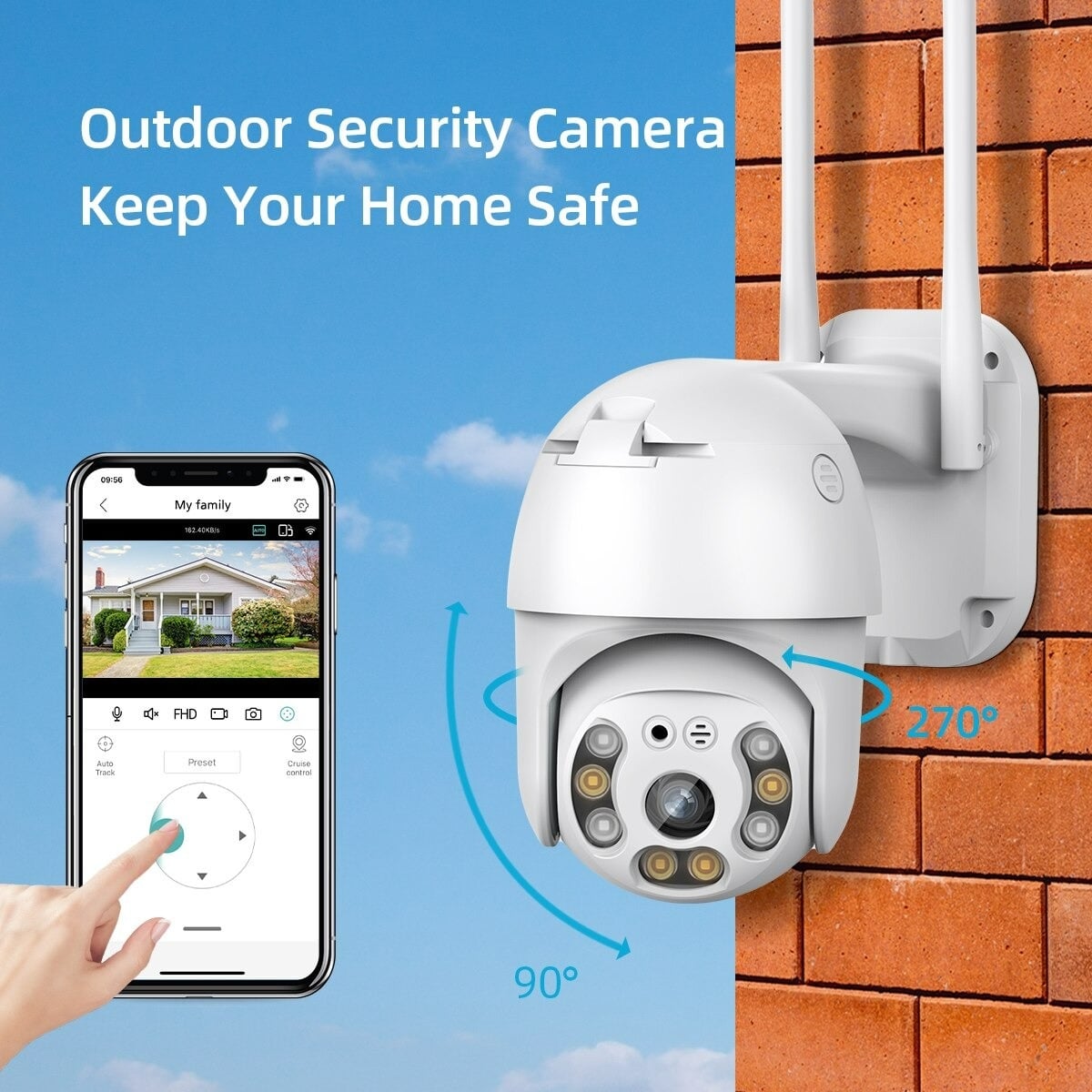 Picture of Full HD1080P  2MP Wi-Fi IP66 PTZ v380 PRO Camera Pan Tilt Surveillance Camera, Two Way Audio/Motion Detection/Best Night Vision/Waterproof CCTV Camera Support Upto 128G SD,White