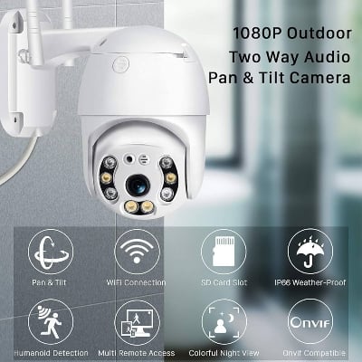Picture of Full HD1080P  2MP Wi-Fi IP66 PTZ v380 PRO Camera Pan Tilt Surveillance Camera, Two Way Audio/Motion Detection/Best Night Vision/Waterproof CCTV Camera Support Upto 128G SD,White