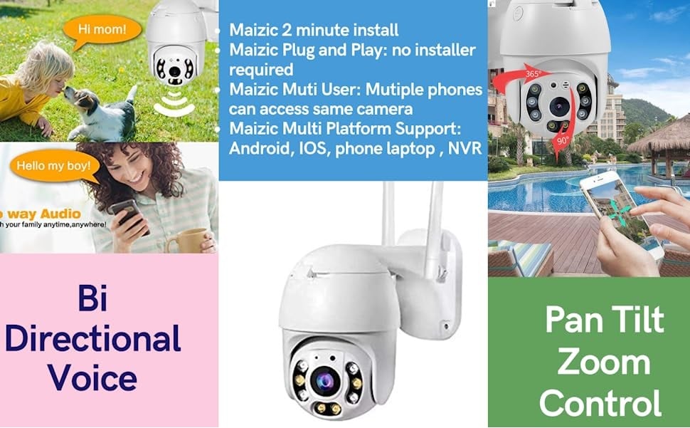 Picture of Full HD1080P  2MP Wi-Fi IP66 PTZ v380 PRO Camera Pan Tilt Surveillance Camera, Two Way Audio/Motion Detection/Best Night Vision/Waterproof CCTV Camera Support Upto 128G SD,White