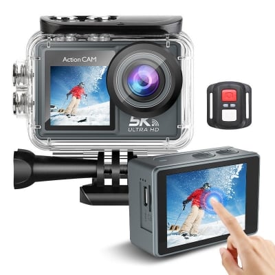 Picture of AUSEK M40TR  5K Ultra HD TOUCH Screen DUEL SCREEN AUSEK M40TR Action Camera 5K 30fps  AT-M40TR  BATTERY 2 PICES 1050 mAh  With Extranal Microphone and Remote