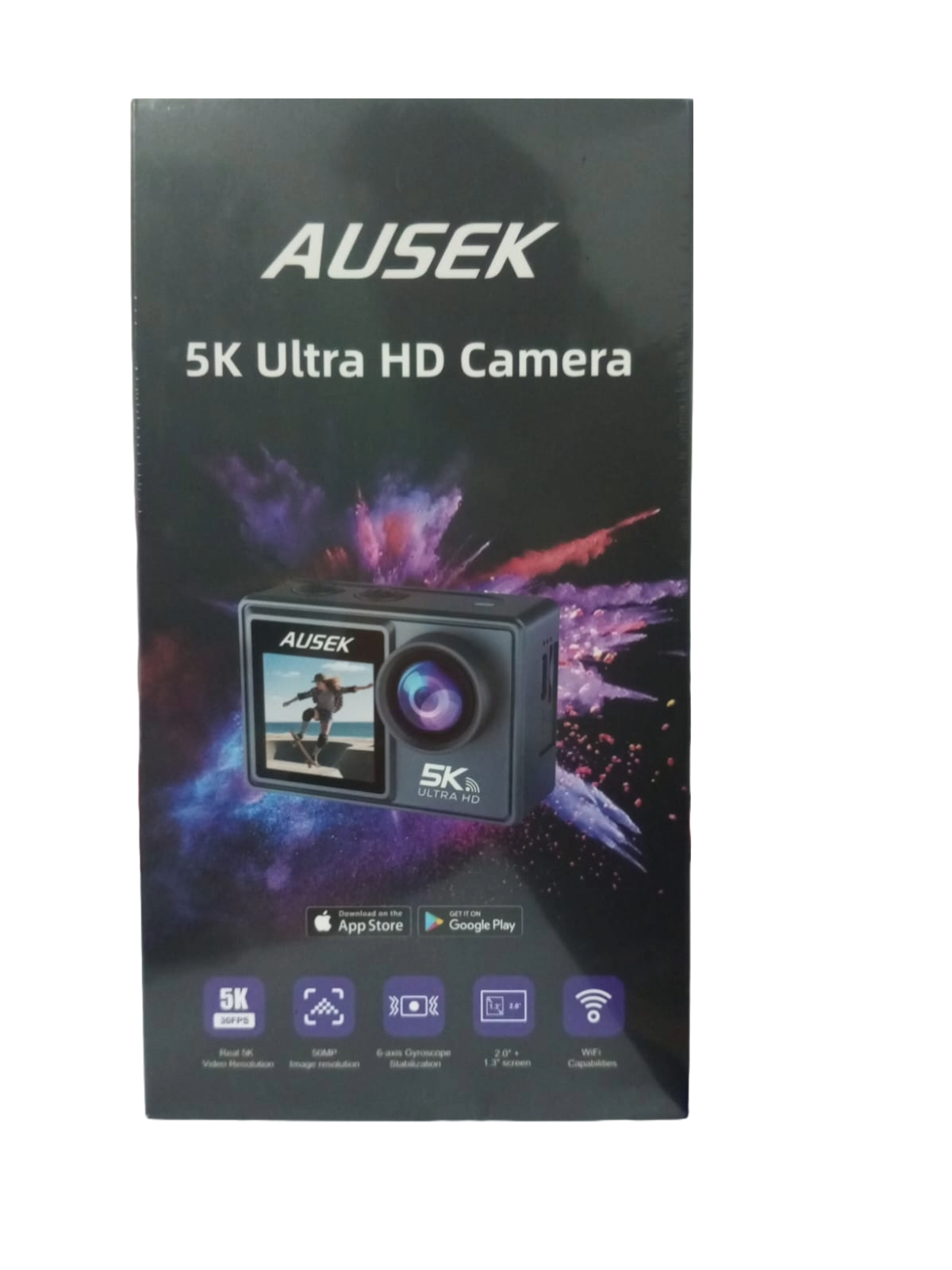 Picture of AUSEK M40TR  5K Ultra HD TOUCH Screen DUEL SCREEN AUSEK M40TR Action Camera 5K 30fps  AT-M40TR  BATTERY 2 PICES 1050 mAh  With Extranal Microphone and Remote