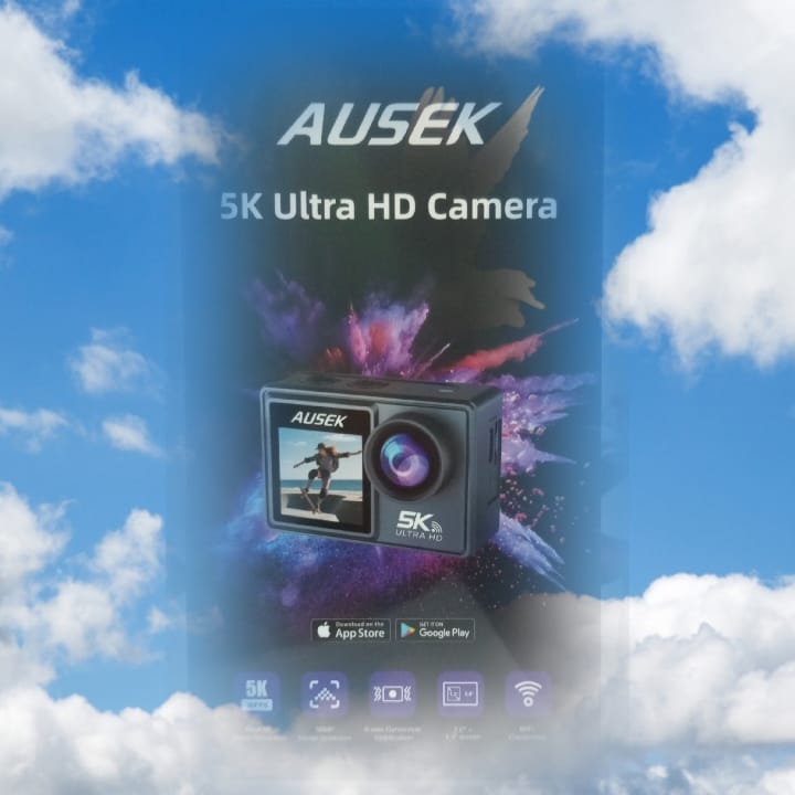 Picture of AUSEK M40TR  5K Ultra HD TOUCH Screen DUEL SCREEN AUSEK M40TR Action Camera 5K 30fps  AT-M40TR  BATTERY 2 PICES 1050 mAh  With Extranal Microphone and Remote