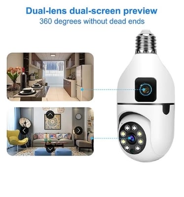 Picture of 2MP Dual Lens CCTV P2p Camera WiFi bulb  Lamp Light Panoramic IP PTZ Network Camera