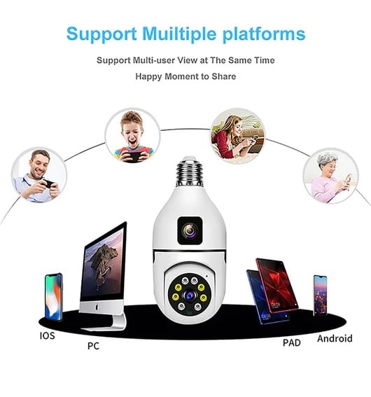 Picture of 2MP Dual Lens CCTV P2p Camera WiFi bulb  Lamp Light Panoramic IP PTZ Network Camera