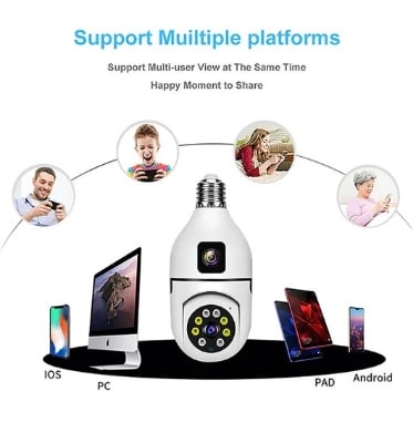 Picture of 2MP Dual Lens CCTV P2p Camera WiFi bulb  Lamp Light Panoramic IP PTZ Network Camera