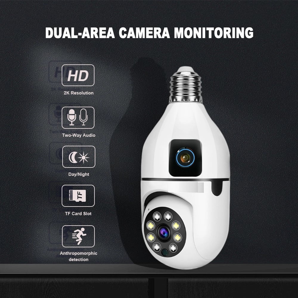 Picture of 2MP Dual Lens CCTV P2p Camera WiFi bulb  Lamp Light Panoramic IP PTZ Network Camera