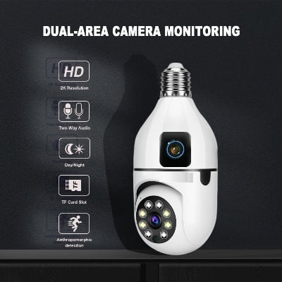 Picture of 2MP Dual Lens CCTV P2p Camera WiFi bulb  Lamp Light Panoramic IP PTZ Network Camera