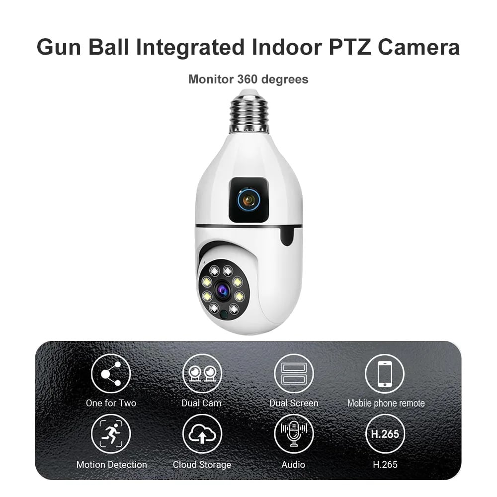 Picture of V380 Pro Dual Lens Dual Screen E27 Bulb Camera Two Ways Audio Color Night Vision Smart Home Security Wireless WIFI Indoor Camera SD 128 GB