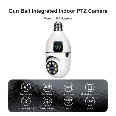 Picture of V380 Pro Dual Lens Dual Screen E27 Bulb Camera Two Ways Audio Color Night Vision Smart Home Security Wireless WIFI Indoor Camera SD 128 GB
