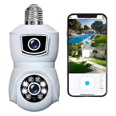 Picture of SUPER CLEAR 2MP+2MP V380 PRO Light Bulb Security Camera 360 Degree WiFi Security Cameras Night Vision 10x Hybrid Zoom for E27 Socket White