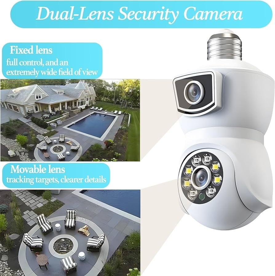 Picture of SUPER CLEAR 2MP+2MP V380 PRO Light Bulb Security Camera 360 Degree WiFi Security Cameras Night Vision 10x Hybrid Zoom for E27 Socket White