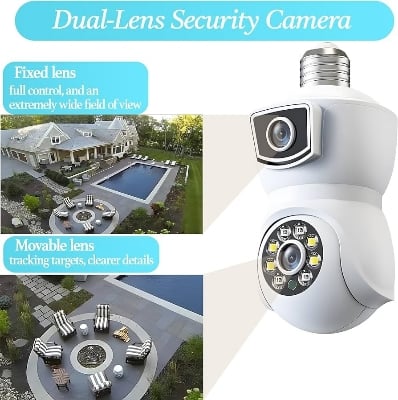 Picture of SUPER CLEAR 2MP+2MP V380 PRO Light Bulb Security Camera 360 Degree WiFi Security Cameras Night Vision 10x Hybrid Zoom for E27 Socket White