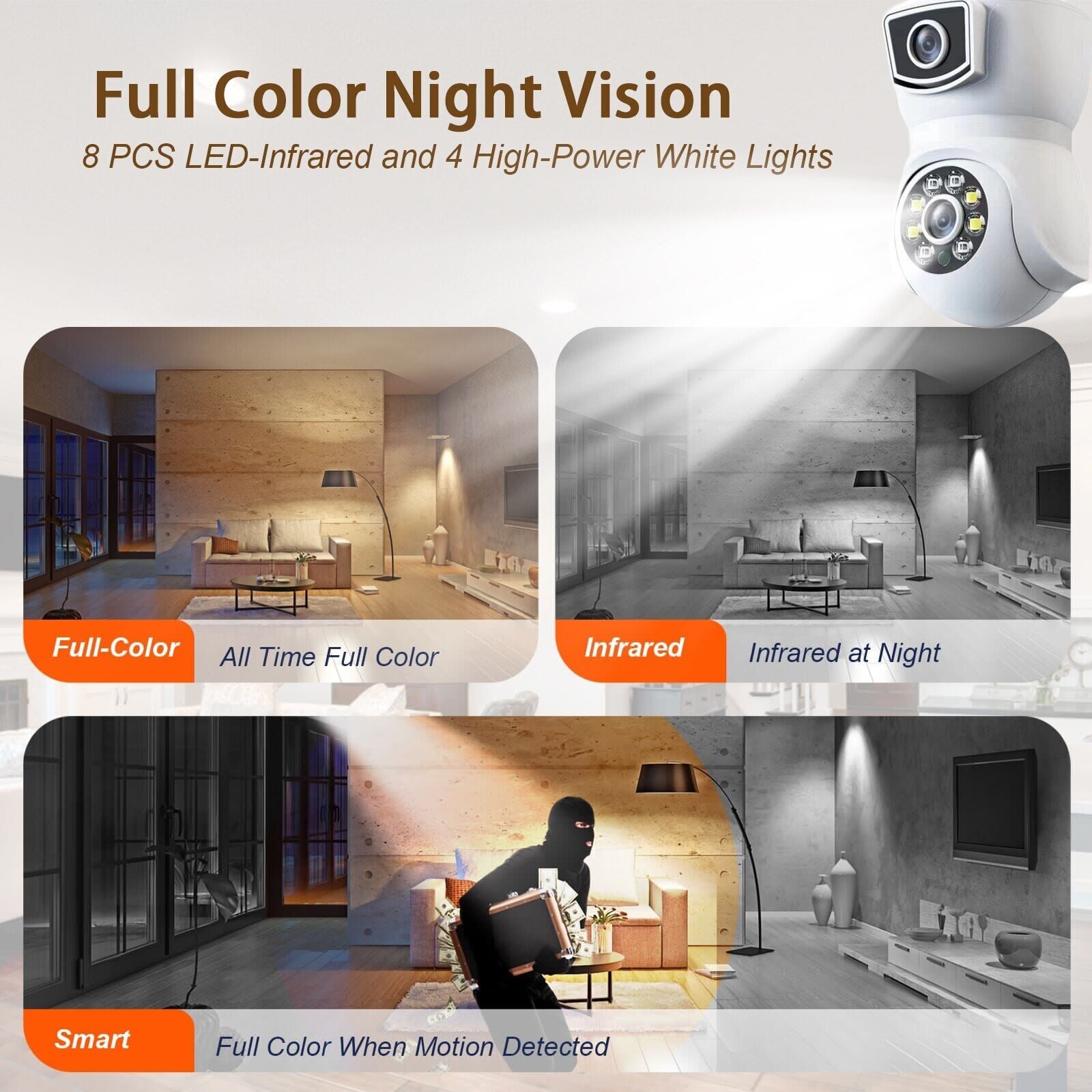 Picture of SUPER CLEAR 2MP+2MP V380 PRO Light Bulb Security Camera 360 Degree WiFi Security Cameras Night Vision 10x Hybrid Zoom for E27 Socket White