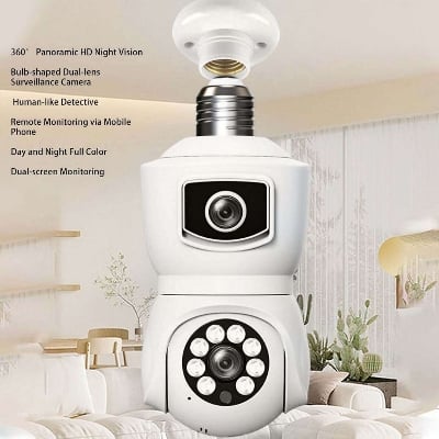 Picture of SUPER CLEAR 2MP+2MP V380 PRO Light Bulb Security Camera 360 Degree WiFi Security Cameras Night Vision 10x Hybrid Zoom for E27 Socket White