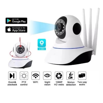 Picture of Wifi IP Camera V380 Pro Three Antenna With LAN Port Night Vision Smart Security CCTV Camera
